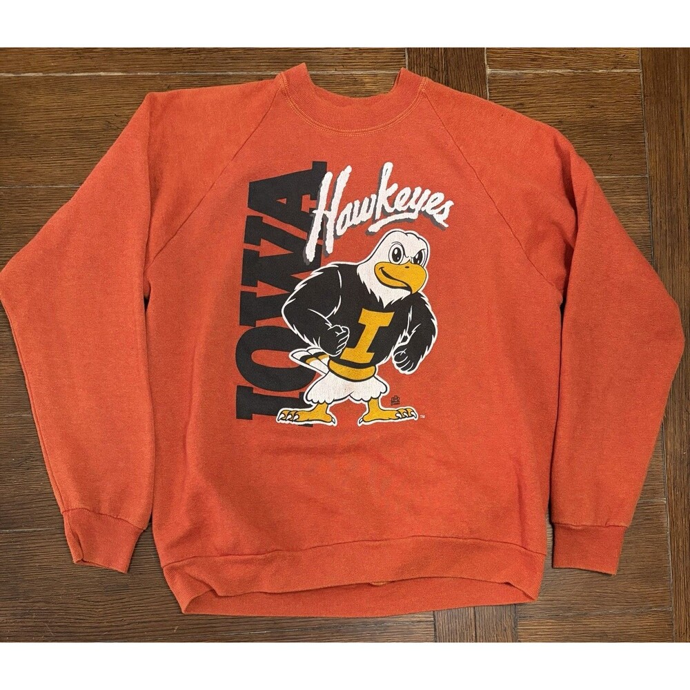 Vintage 1990 Iowa Hawkeyes Men’s Size M Orange Crewneck Sweater Made In USA